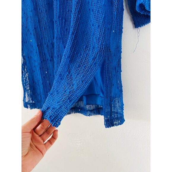 Lulu-B Women's Sz Medium Tunic Top Blue Mesh Mermaid Fishnet Open Knit - Picture 4 of 9